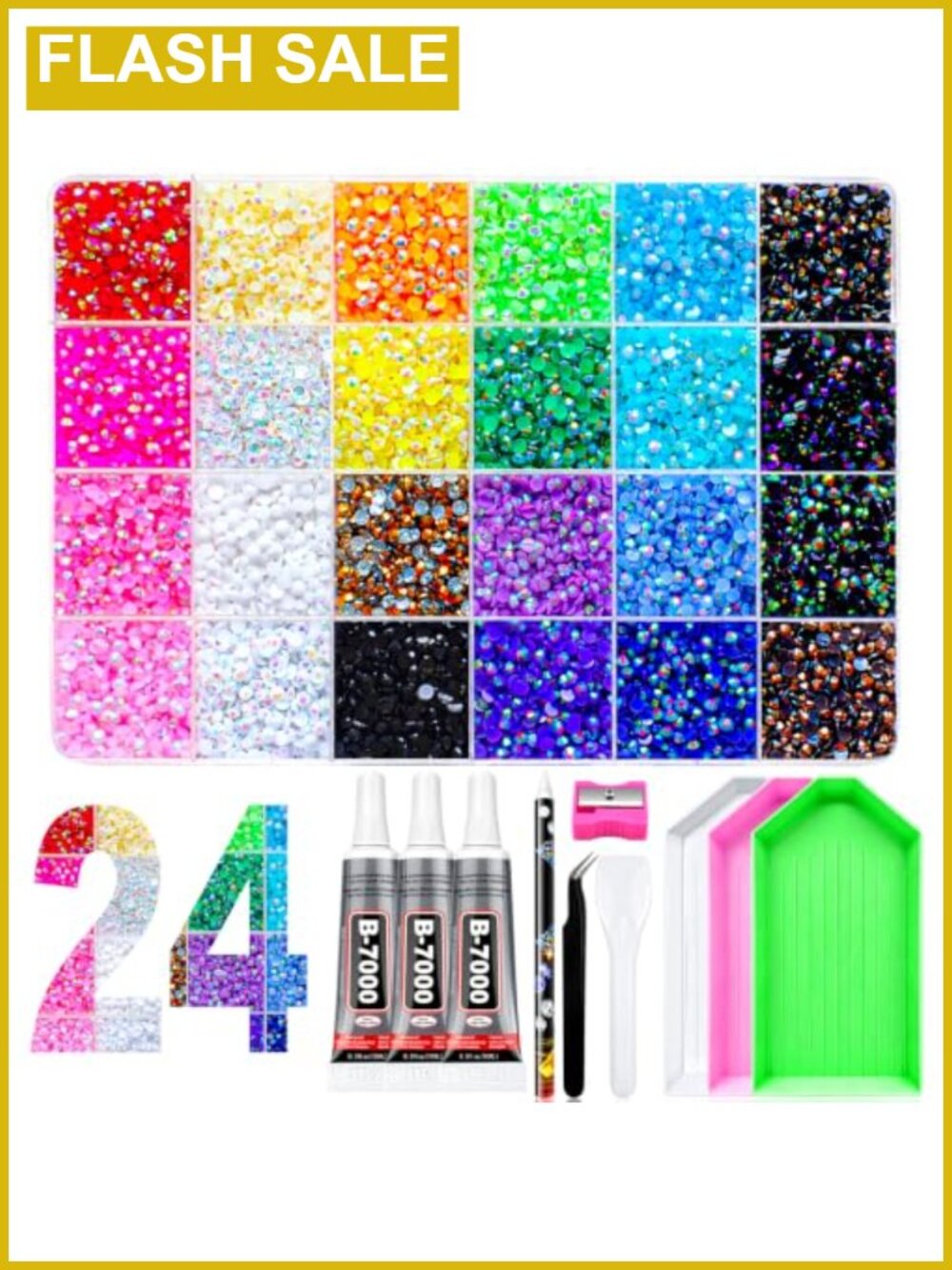 34000Pcs 3mm Resin Rhinestones 24 Colors Bedazzling Kit with Tools